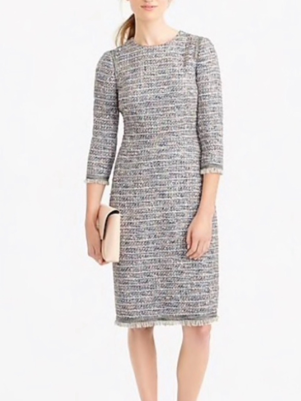 J. Crew Multi-Color Tweed Shift Dress with Fringe Trim